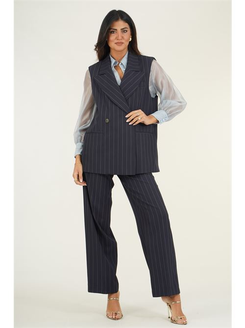 Gilet lungo doppiopetto gessato Elmas Phil | 040648BLU